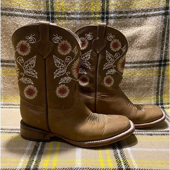 Quincy Boots Kids Leather Cowboy with Embroidered Floral Design - Picture 6 of 10